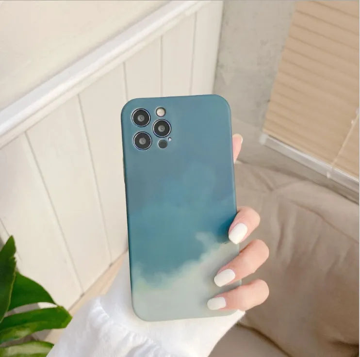 Soft silicone iPhone case with abstract gradient oil painting geometric pattern design