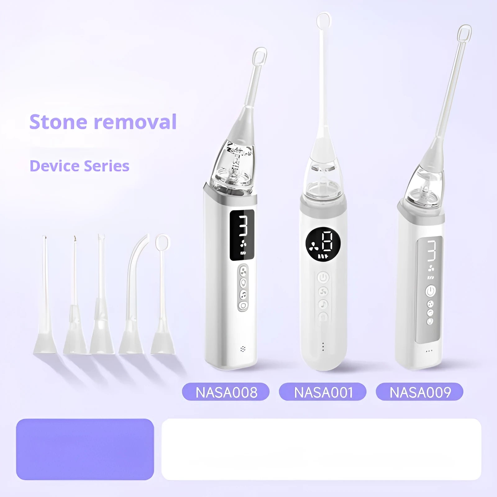 Milky white tonsil stone removal tool oral cleaning kit on a plain background.