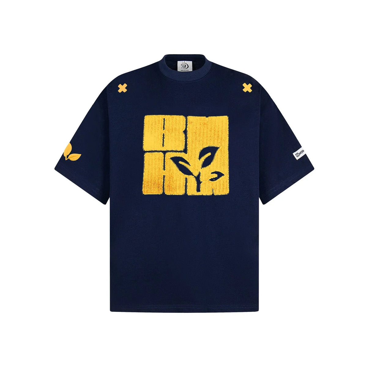 Men's cotton short sleeve T-shirt with embroidered letter pattern, loose pullover, black blue melange gray, sizes M L XL
