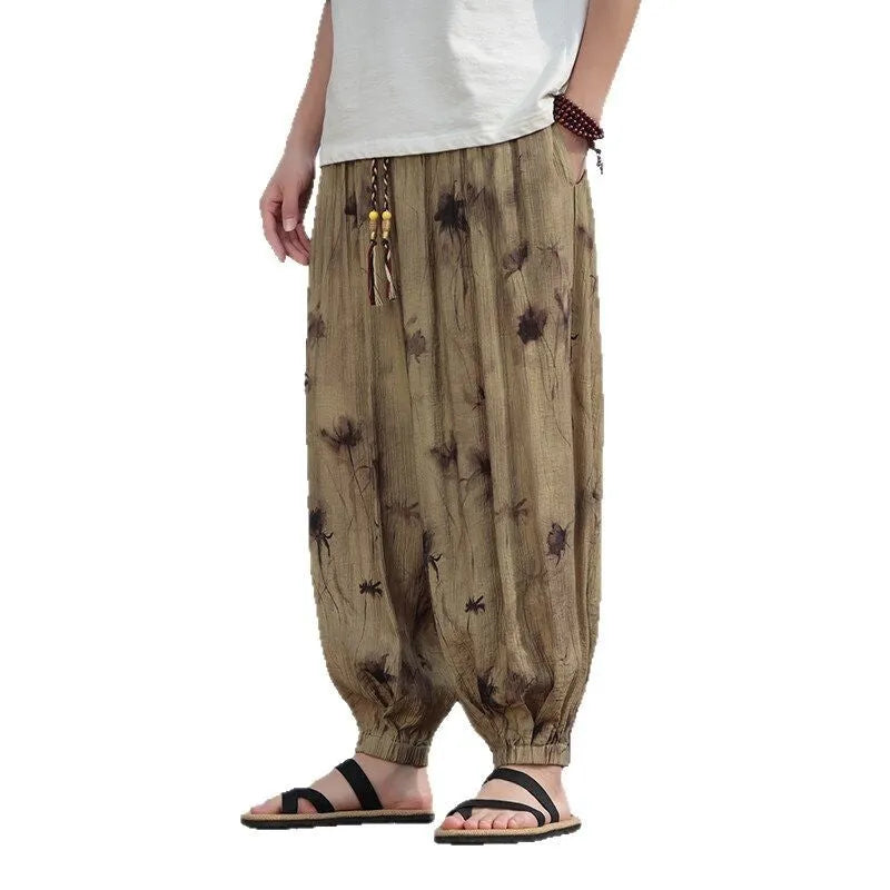 Men's khaki polyester casual trousers, full length, thin breathable fabric with micro elasticity, sizes M to 5XL