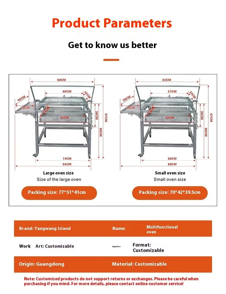 Large foldable and detachable charcoal BBQ grill oven stove for outdoor cooking.