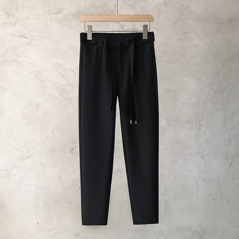 Boys slim straight trousers in wool-blend fabric showing tapered leg styling and straight leg opening