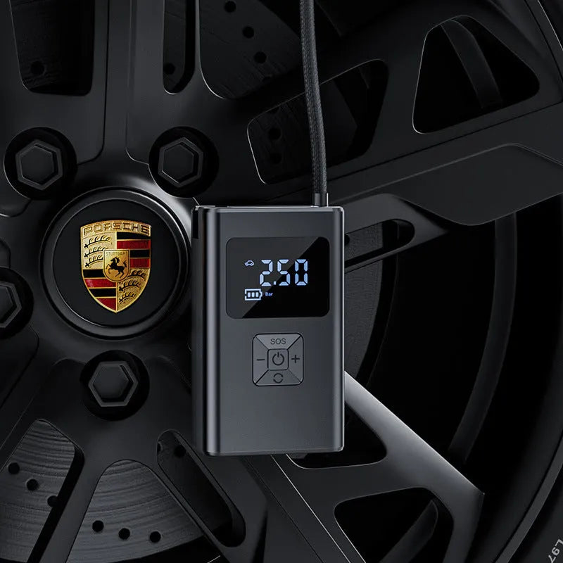 Portable small wireless digital display car inflatable air pump with LED light and pressure gauge, ABS construction