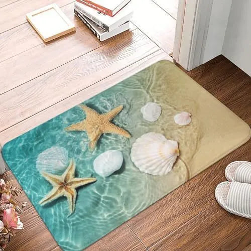 Personalised flannel floor mat in a square shape with a choice of coastal or animal prints.