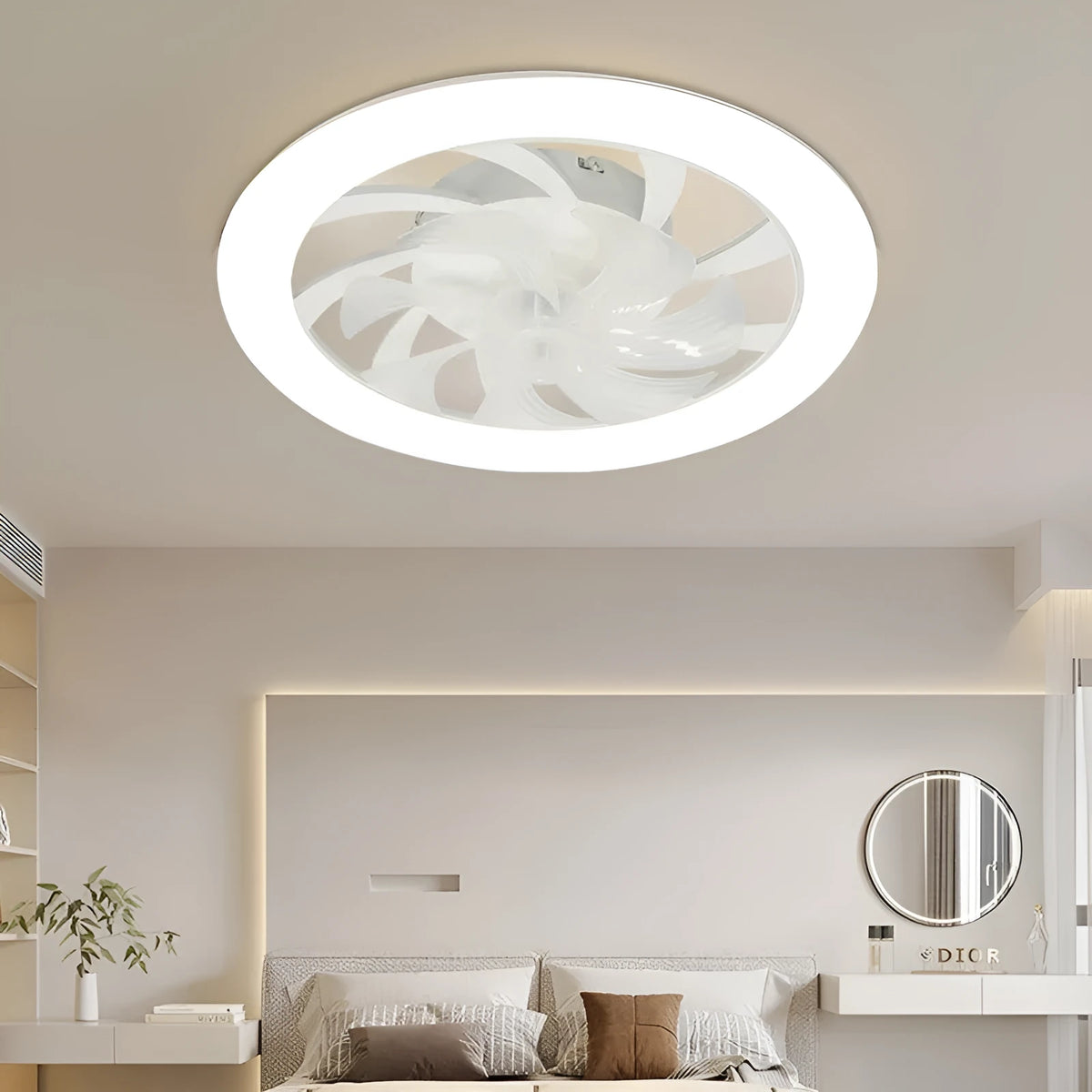 Minimalist ceiling fan lamp with plastic blades and remote control, 48cm diameter, modern style