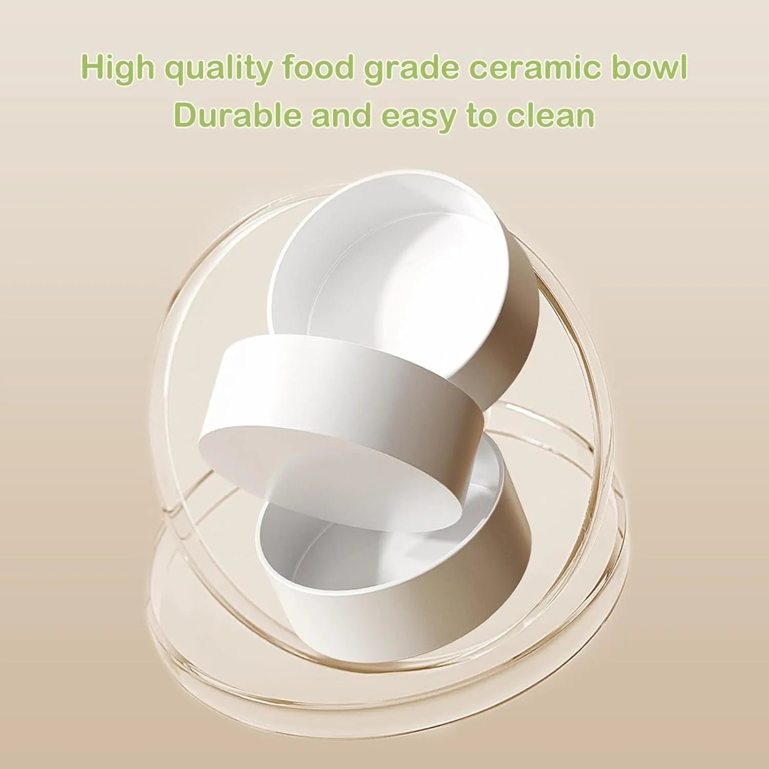 Green ceramic raised cat bowl set with tilted stand and non-slip base for food and water