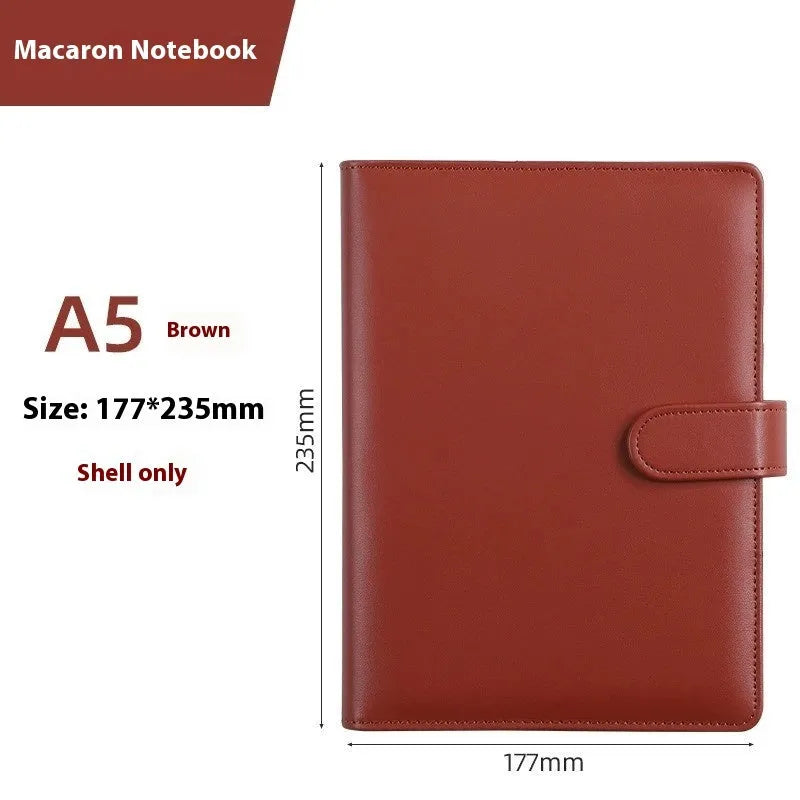 A5 PU leather loose-leaf notebook shell with zipper in solid colour options