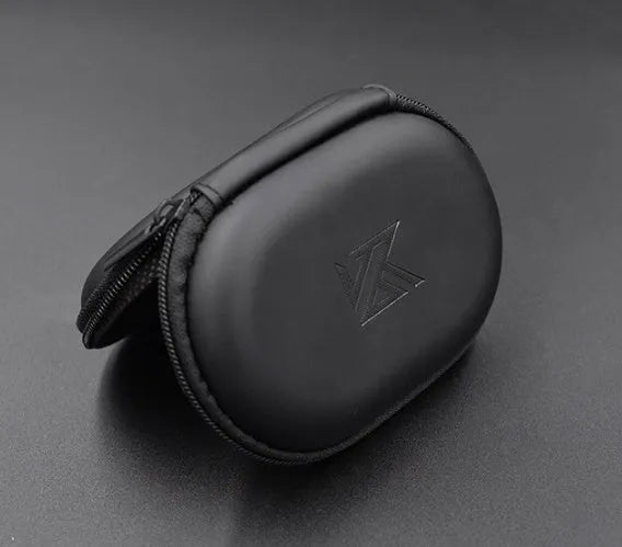 Black leather oval earphone storage bag for compatible headphones including EDX PRO and ZEX PRO models