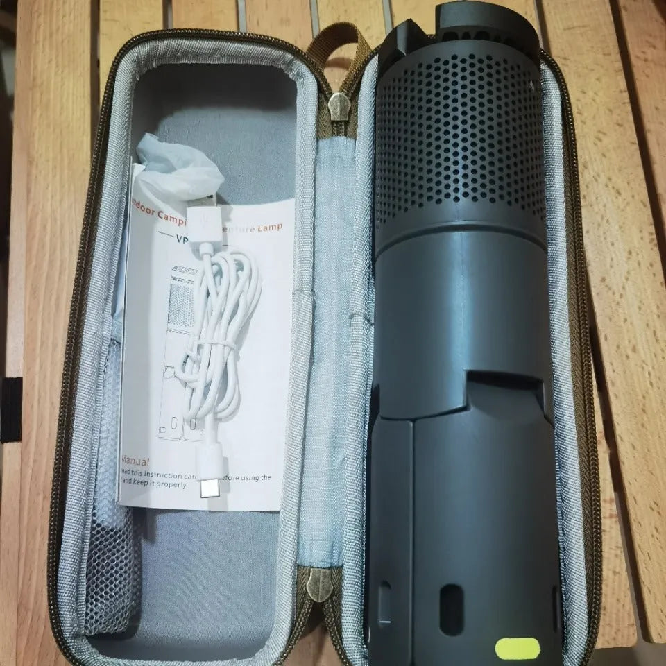 Portable LED camping lantern in creamy white and dark grey colour options