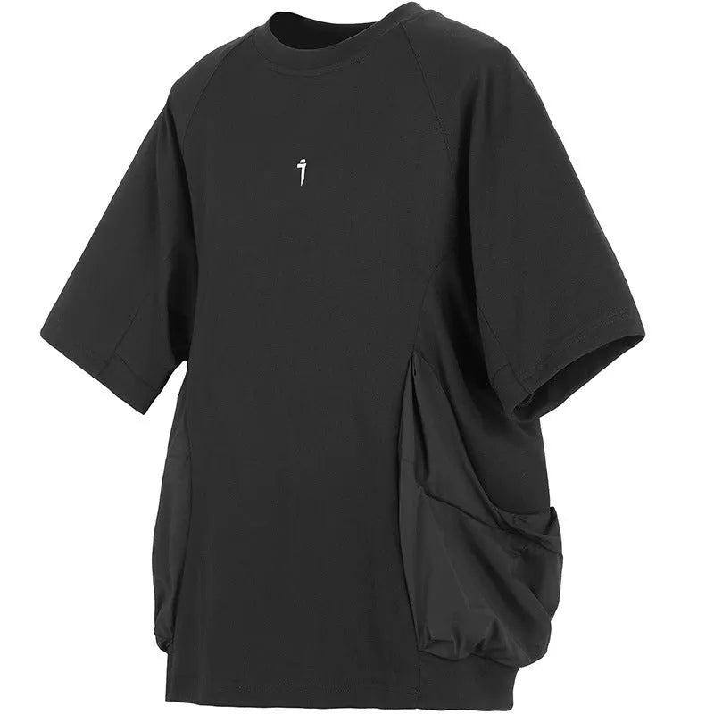 Men's loose casual cotton t-shirt with big pockets in black and grey colours
