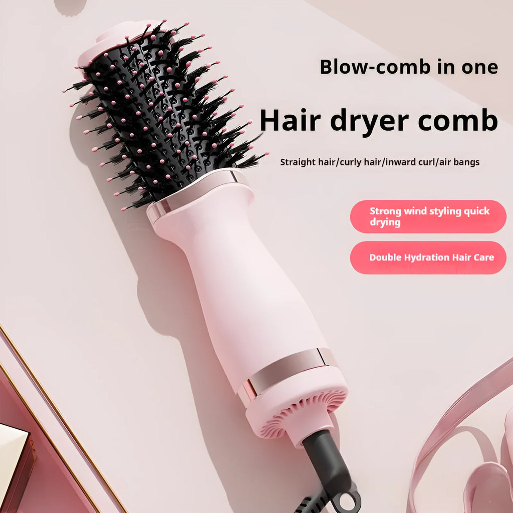 Pink multifunctional hair dryer and curling comb styling tool with constant temperature feature