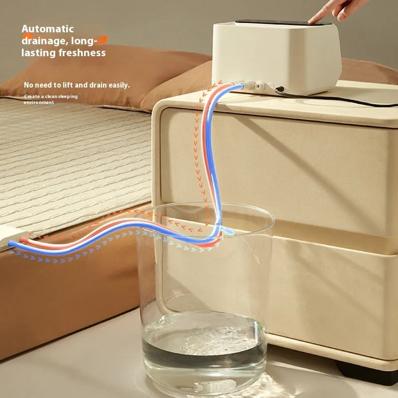 Aideng white electric water blanket with smart host controller on a bed.