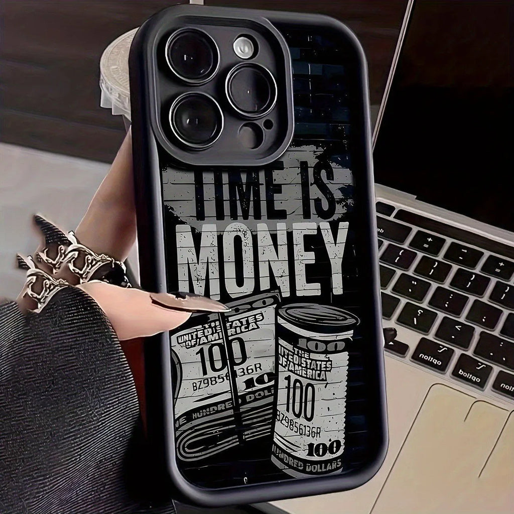Money banknote USD currency phone case in black TPU with frosted finish for Apple iPhone