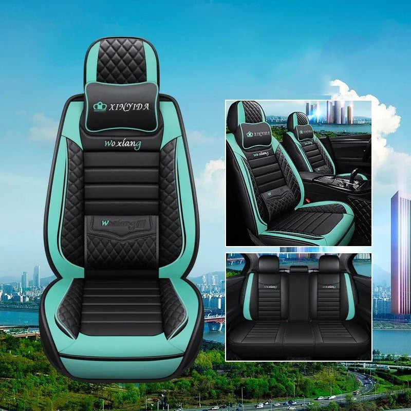 Red leather car seat cushion with high elastic sponge filling, shown on a car seat.