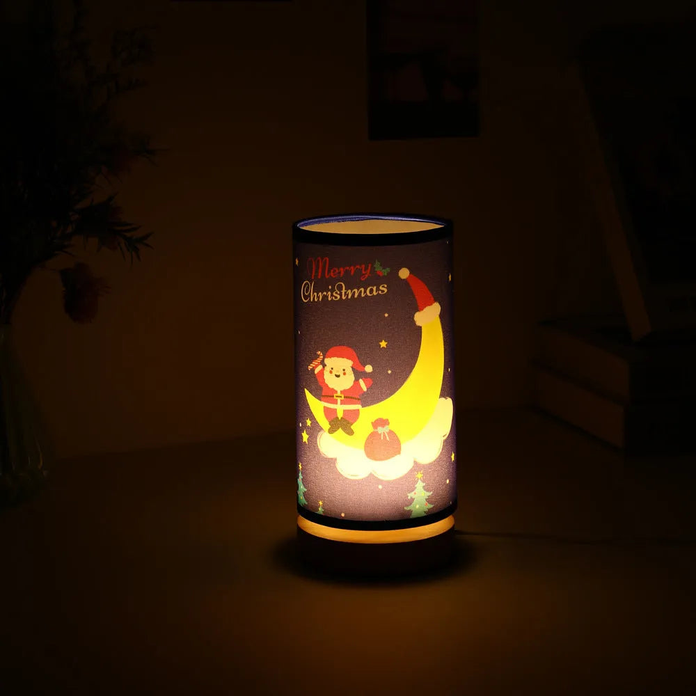 Moon Santa Claus LED night light with bamboo holder and USB plug