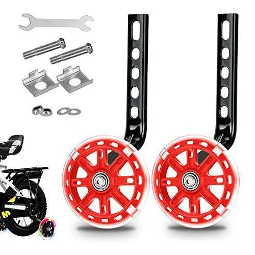 Set of children glow auxiliary bicycle wheels in black with metal bracket for 12-20 inch bikes
