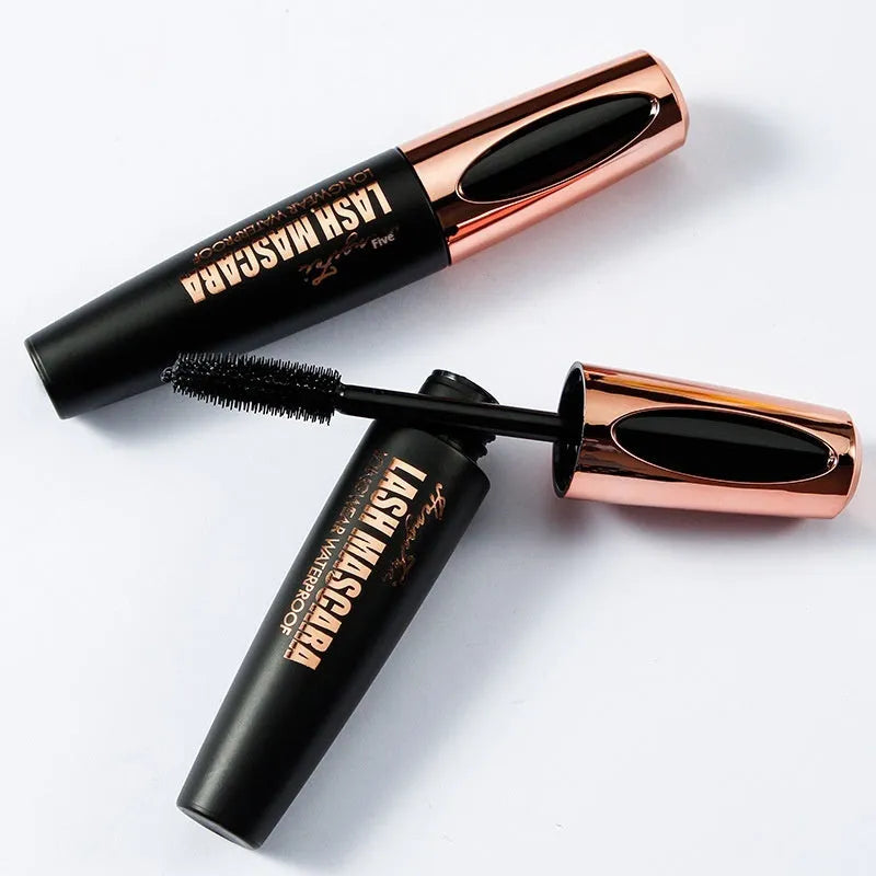 Black waterproof mascara for thick curled lashes with sweat-proof formula that resists smudging