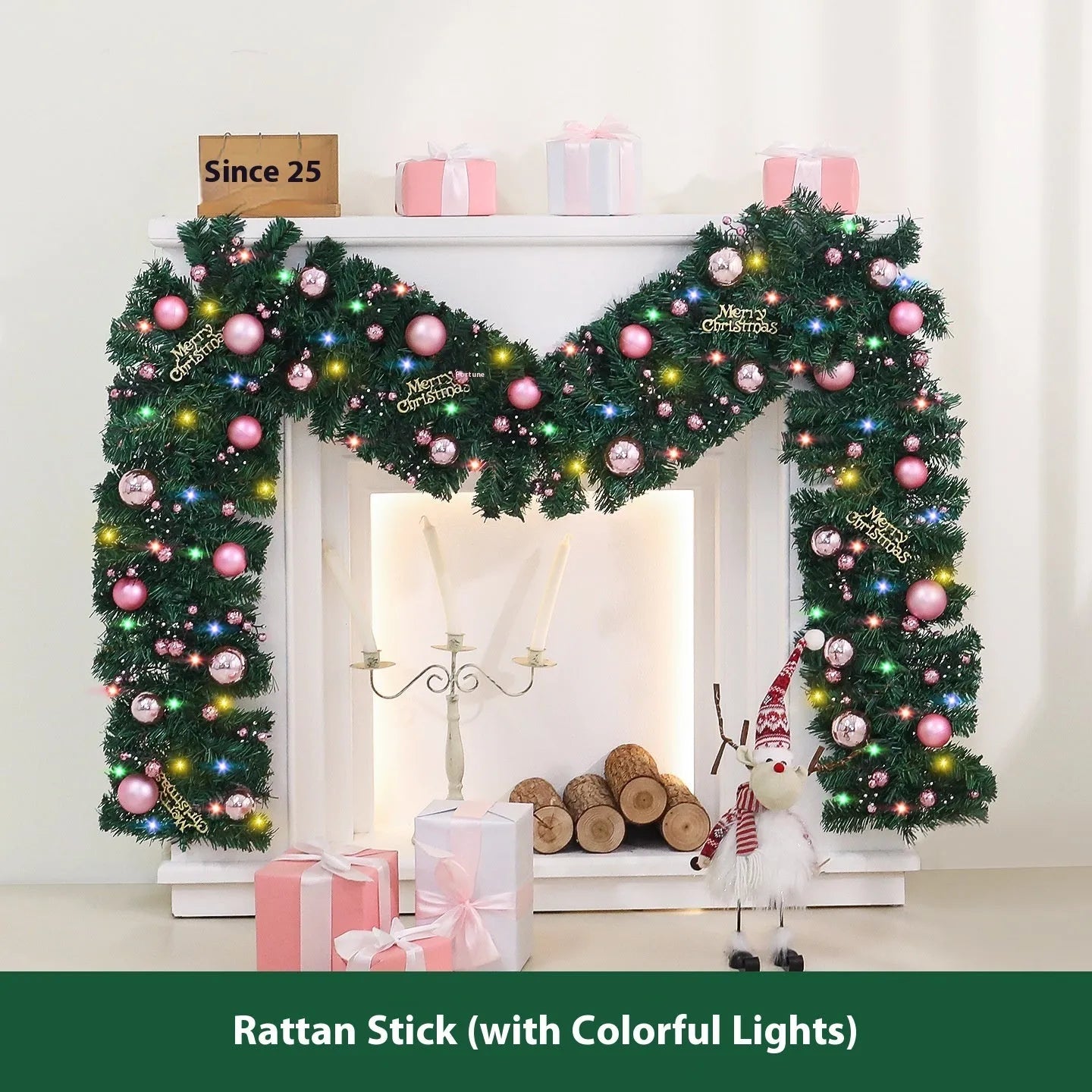 2.7 metre pink Christmas rattan decoration with 240 warm lights in Korean style