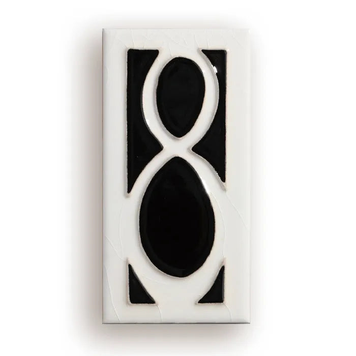 Handmade enamel art ceramic retro doorplate showing number 1 design, 76mm by 152mm