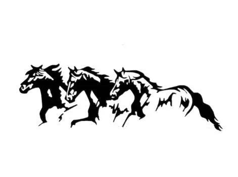 Three Horses design car decal sticker in black, white, red, and blue colour options, measuring 25 by 8 centimetres.