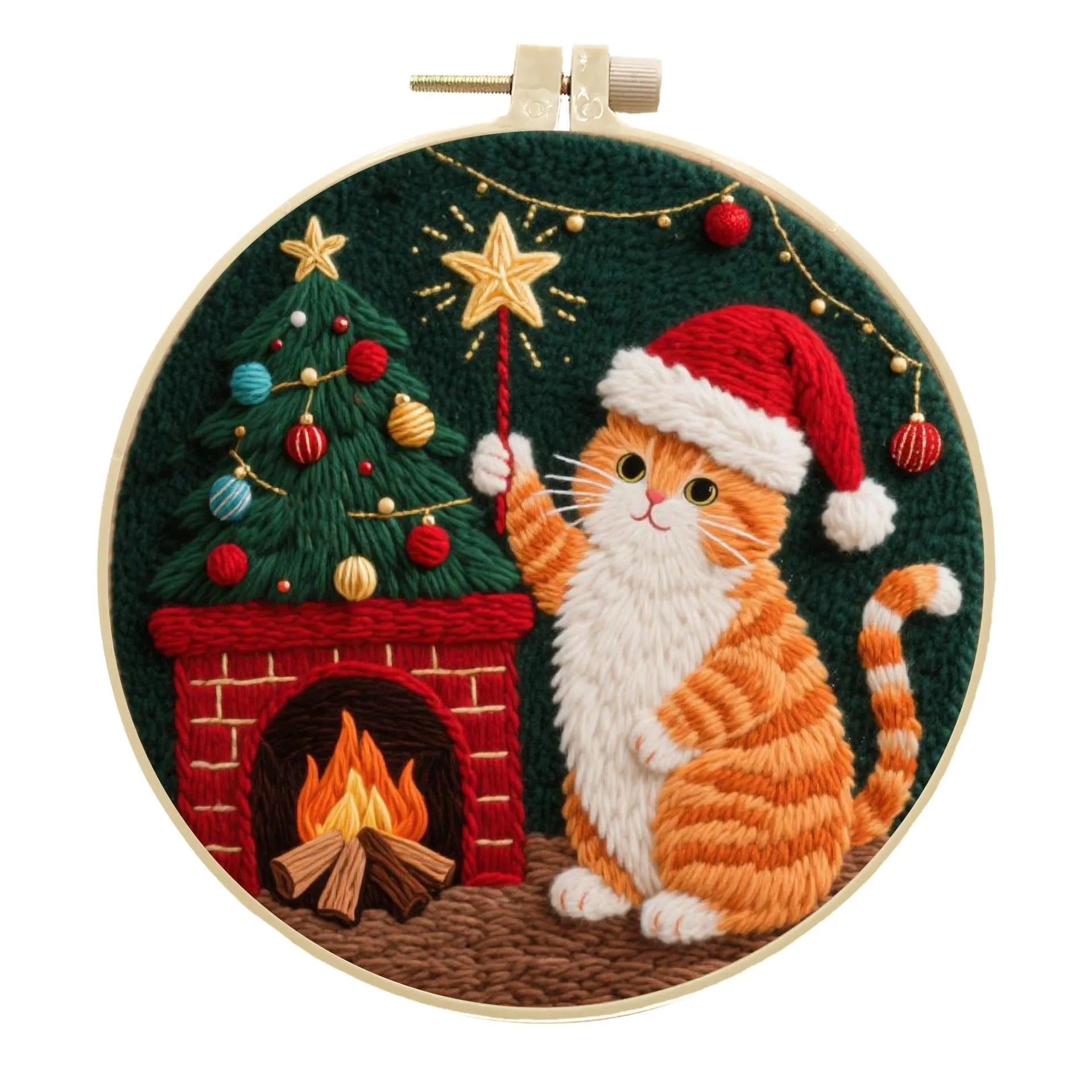 Cotton linen embroidery material package showing autumn fruit patterns for cat-themed DIY projects