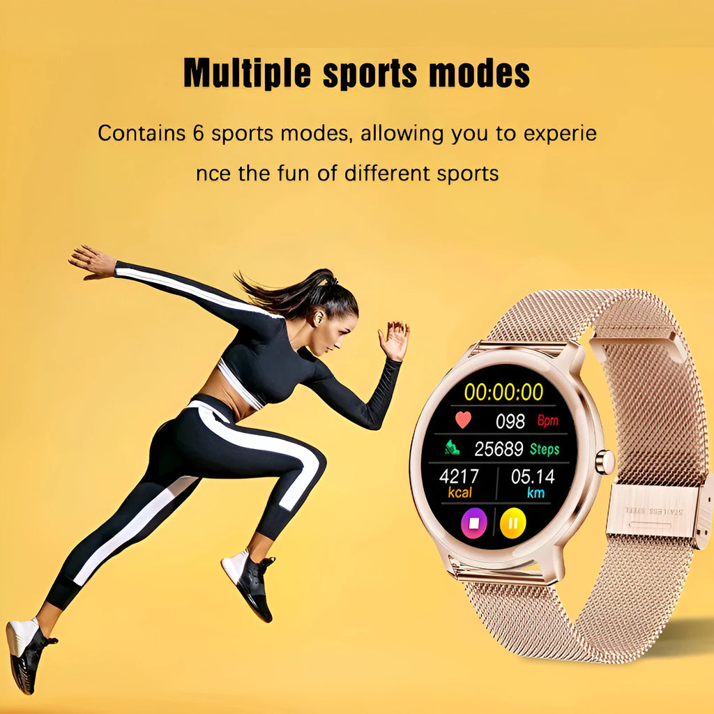 Women's waterproof smart watch with stainless steel Bluetooth bracelet and 1.3-inch touch screen