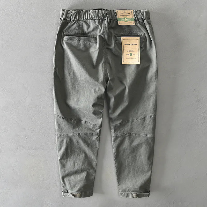 Men's cotton elastic casual overalls in Japanese loose style with mid waist design