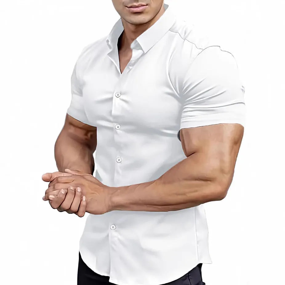 Men's short sleeve printed casual shirt in cardigan style, available in multiple colours and sizes.