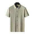 Men's plus size striped ice silk shirt with square collar in loose fit cardigan style