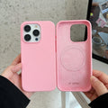 Liquid silicone magnetic phone case for iPhone 15 in creamy yellow with frosted finish