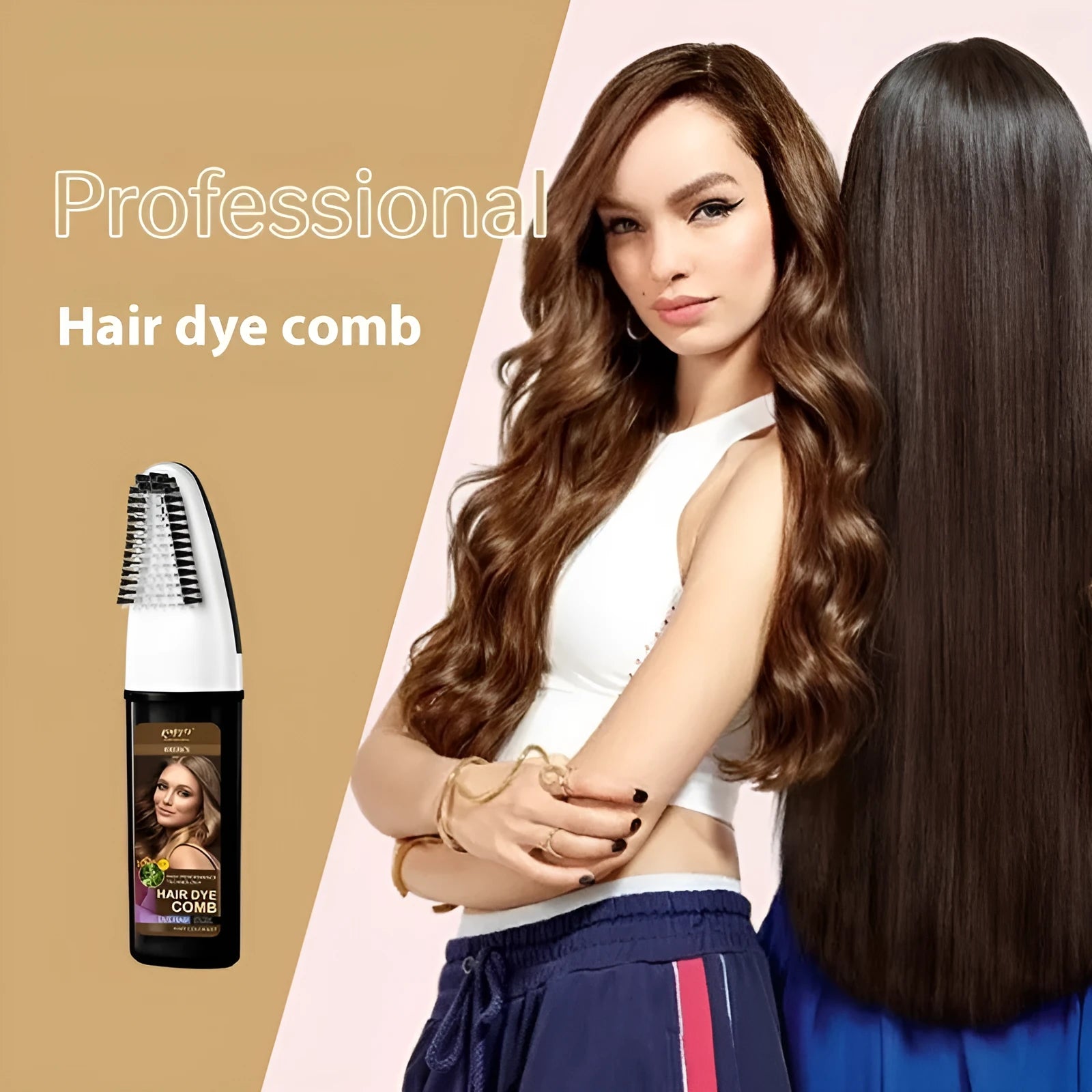 Hair dye kit showing Brown, Wine Red and Dark Brown 200ml bottles with comb applicator