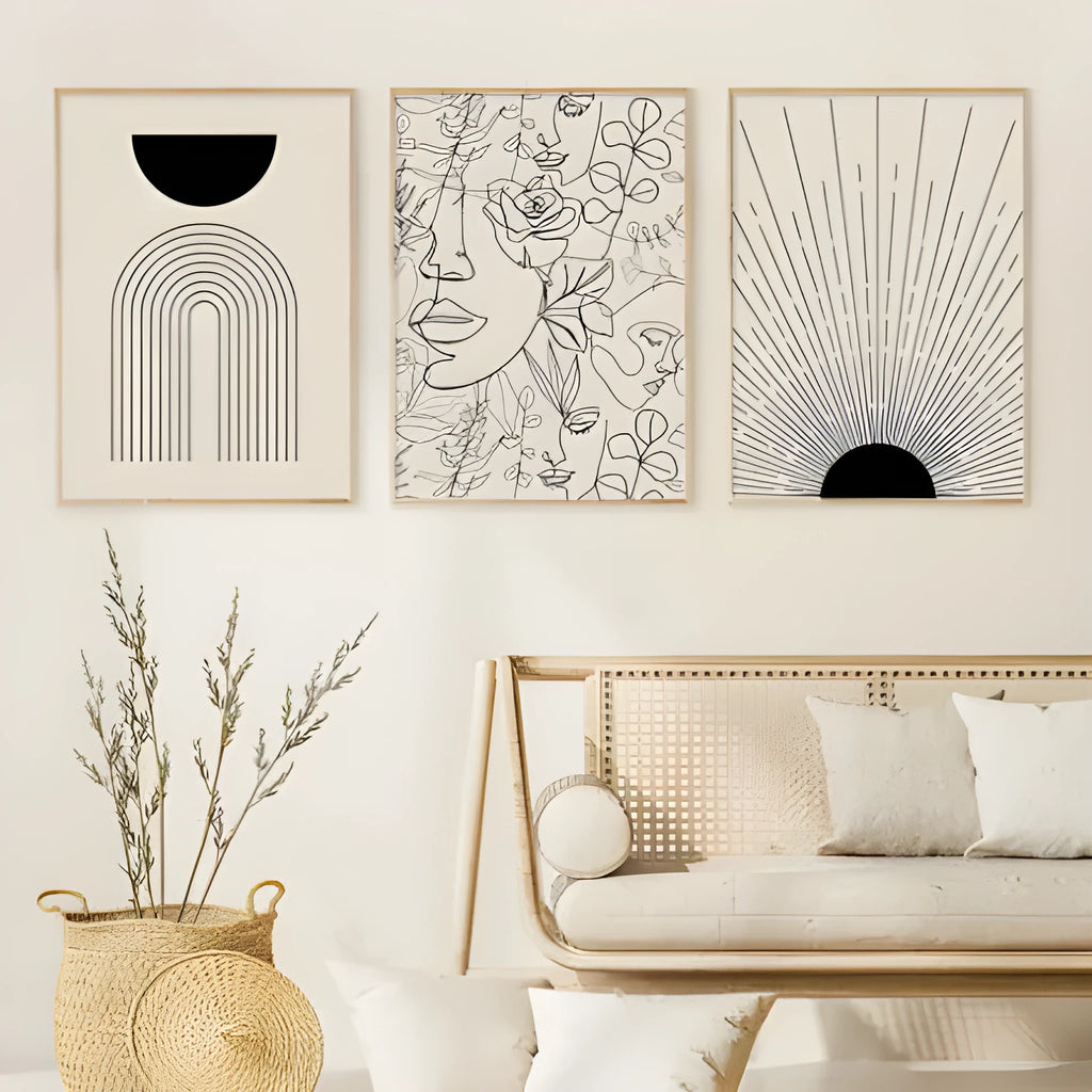 Boho abstract animal line design on frameless canvas wall art