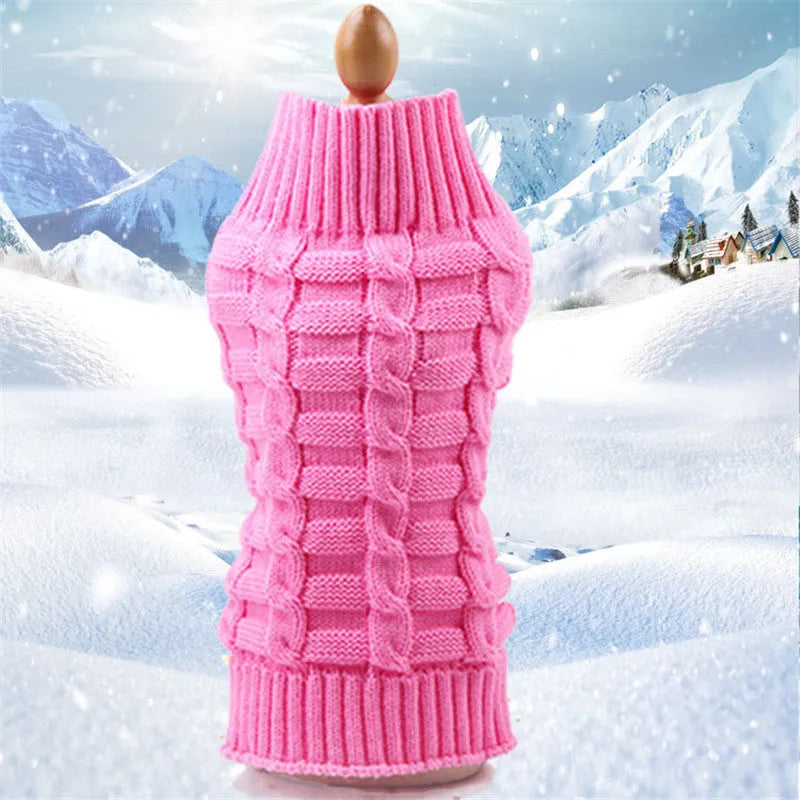 Cashmere wool twisted rope dog sweater shown in a red colour, sized for a medium dog.
