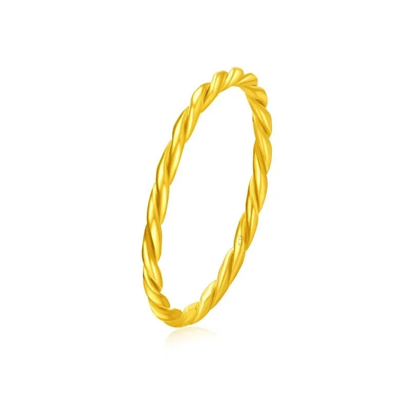 Gold plated brass women's ring in bracelet, twist, matte, and glossy styles showing UK size options.