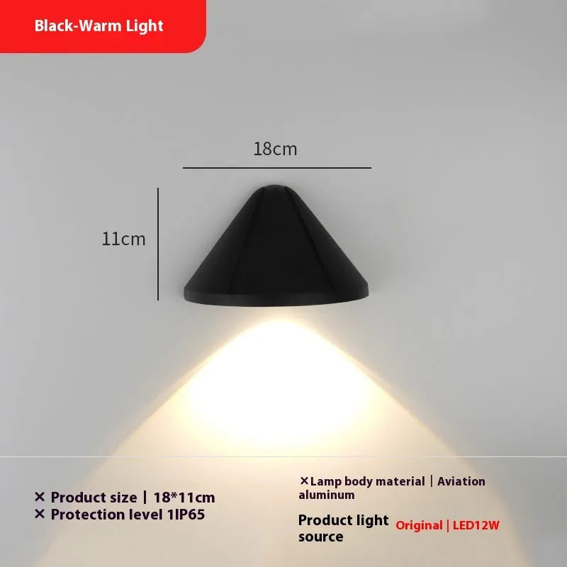 Modern waterproof LED door spotlight 12W warm light in black finish for outdoor wall mounting