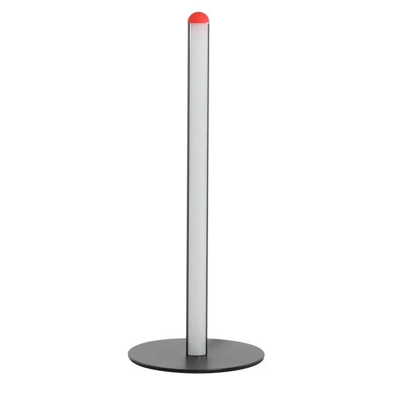 Vertical aluminium floor lamp in modern simple style shown at different heights on a table.