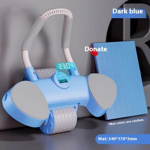 Blue four-wheel abdominal wheel with elbow support handles for home fitness training