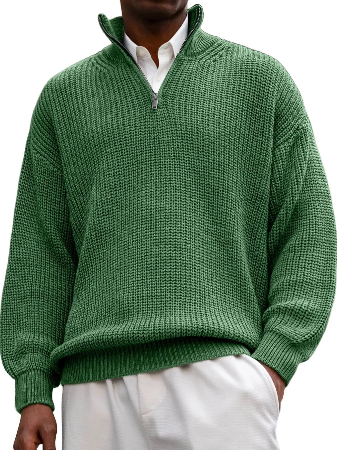 Fashion men's casual long sleeve half-zip stand collar polo shirt pullover sweater in black