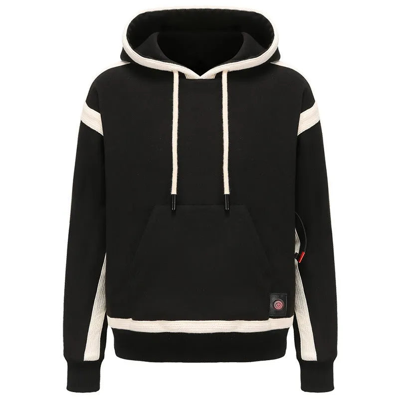 Women's heated jacket USB-powered brushed hoody polyester knit black gray winter outdoor coat