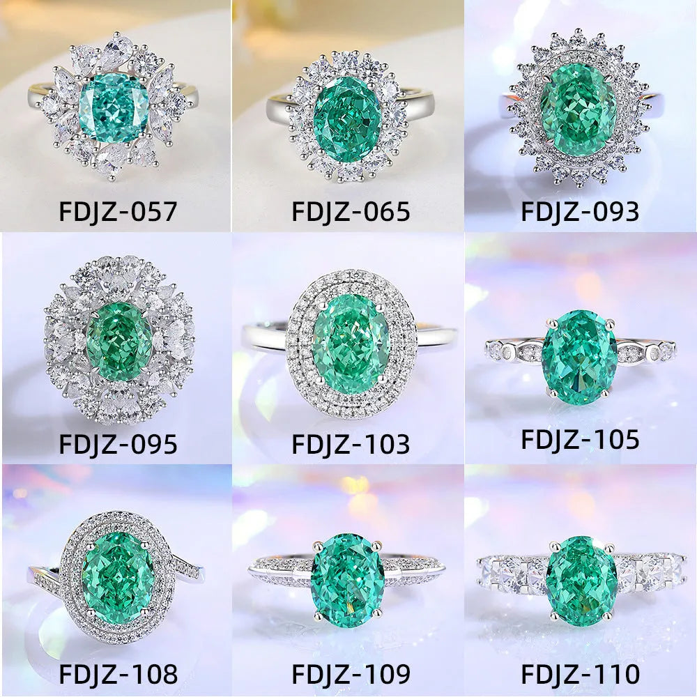 Geometric S925 silver women's ring with oval emerald, Palaibahao inlay, and high carbon diamond accent.