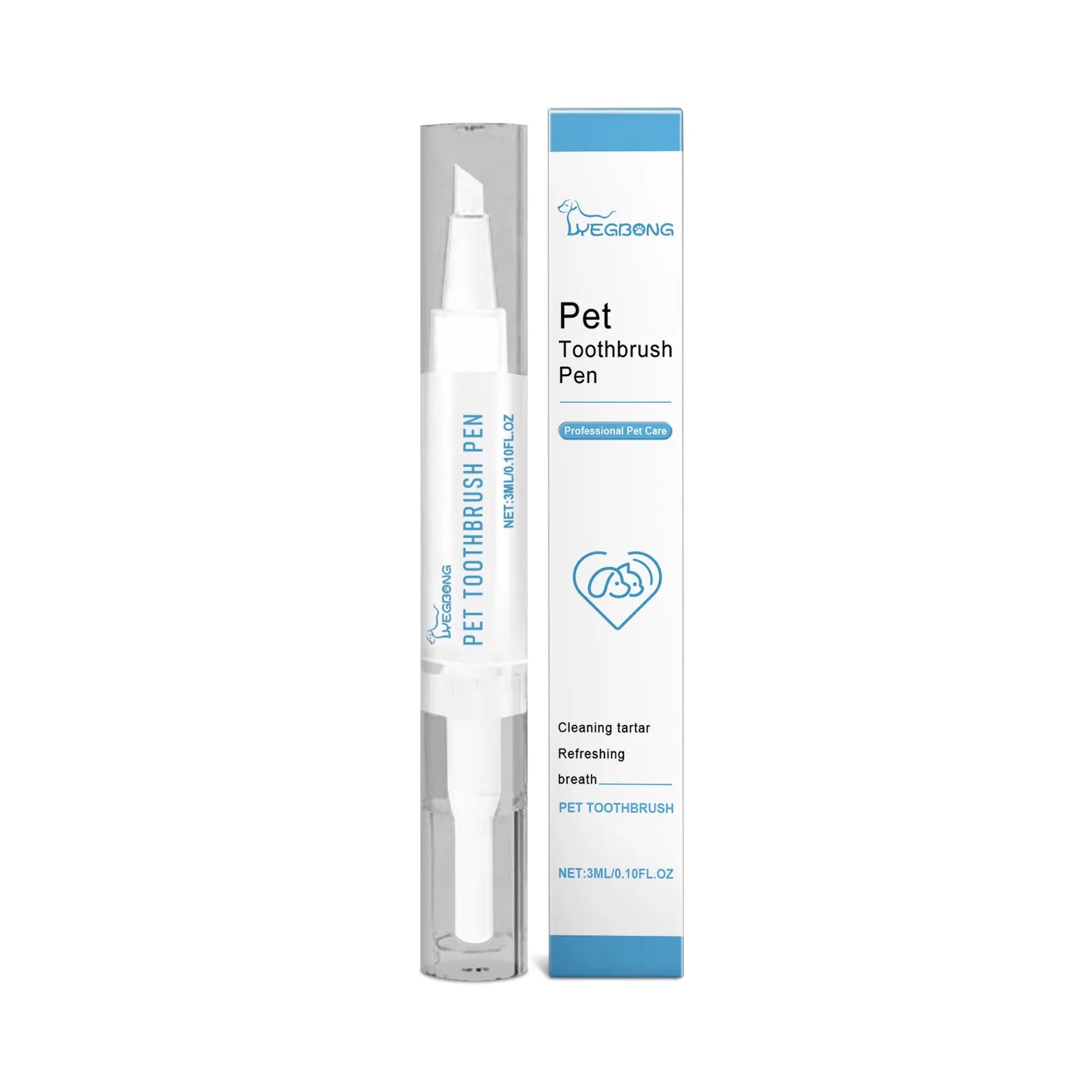 Pet teeth cleaning brush with 3ml gel capsule attached to 12.5cm long handle