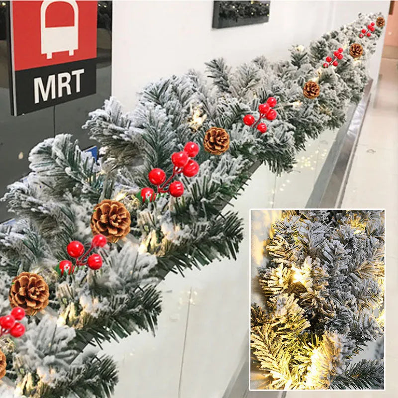 Christmas rattan vine decoration with flocking snow effect in American style design