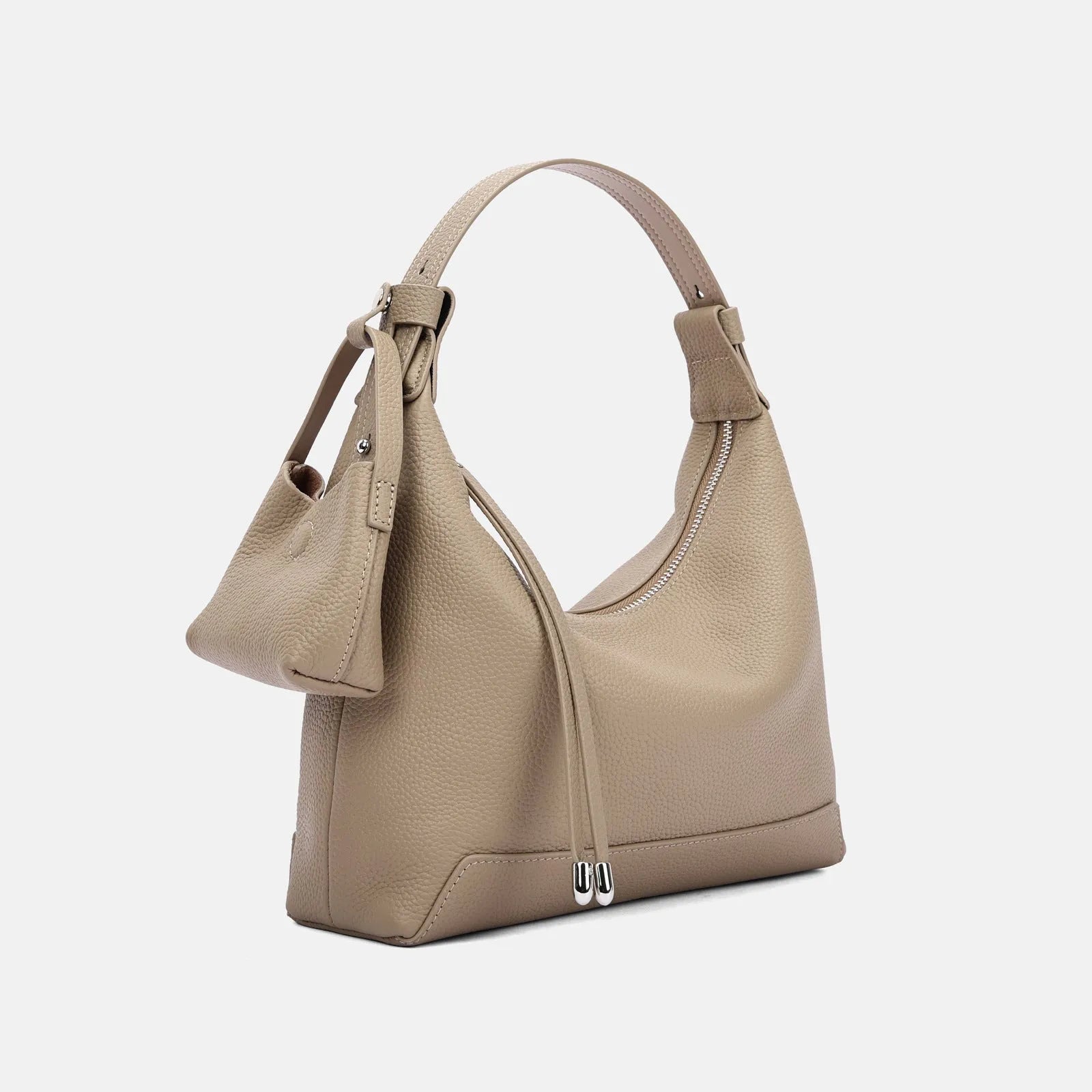 Genuine cowhide leather ladies shoulder bag in urban simple style with decorative sewing thread