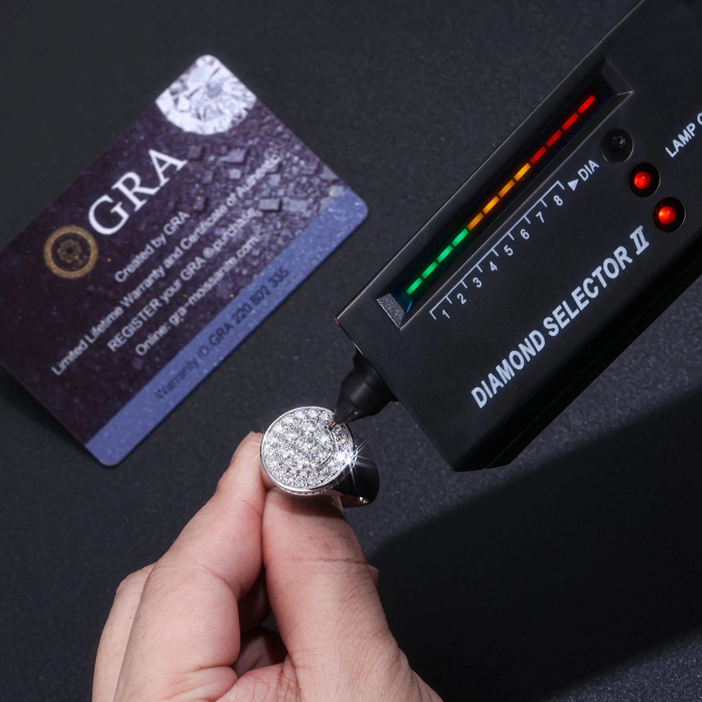 Crown Of Kings men's moissanite wedding ring set on S925 silver platinum-plated band in gift box