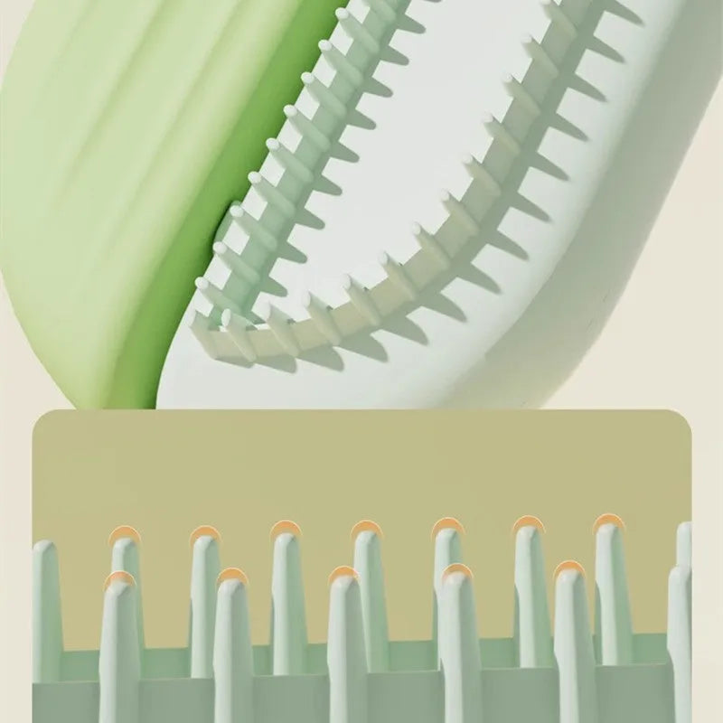 Blue pet grooming comb with water tank and four teeth for removing floating hair from dogs and cats