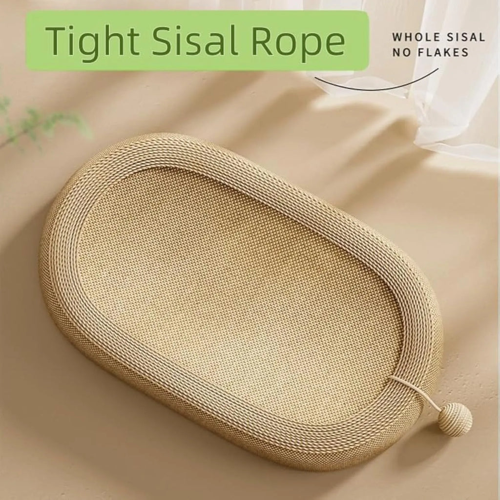 Large natural sisal fibre cat scratching board with integrated raised lounging platform