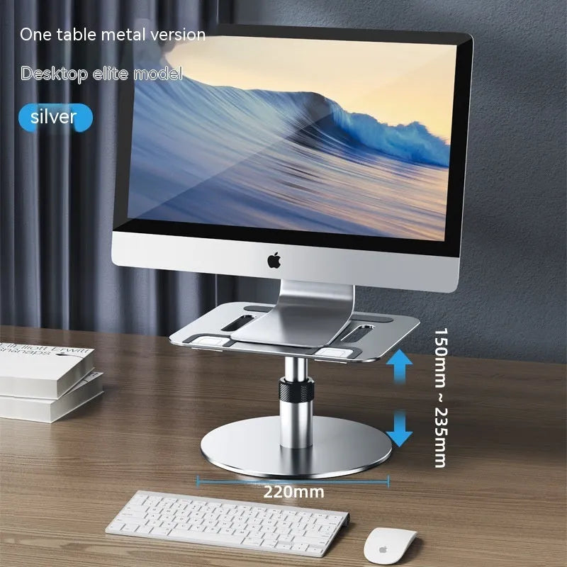 Mobile folding laptop lifting cooling bracket in gray on a desk lifting a silver laptop for airflow