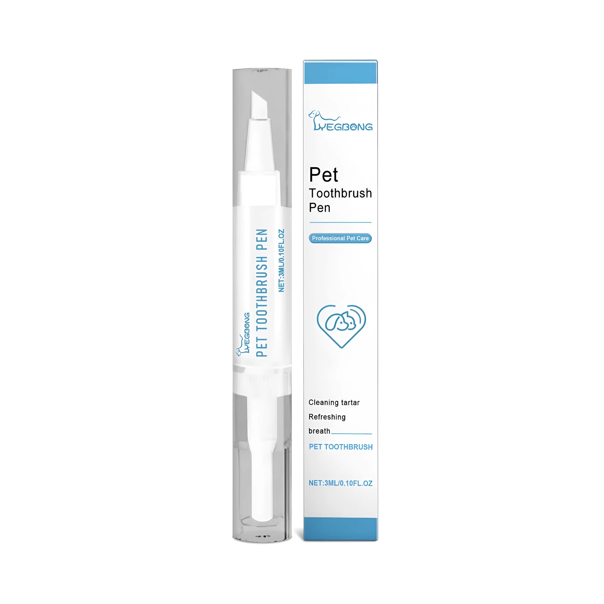 Pet teeth cleaning brush with 3ml gel capsule attached to 12.5cm long handle