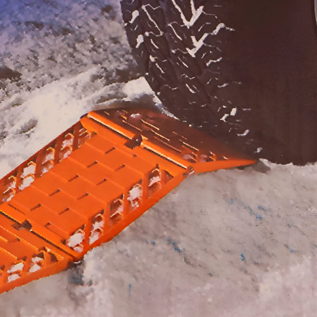 Pair of folding orange anti-slip rescue boards for car recovery