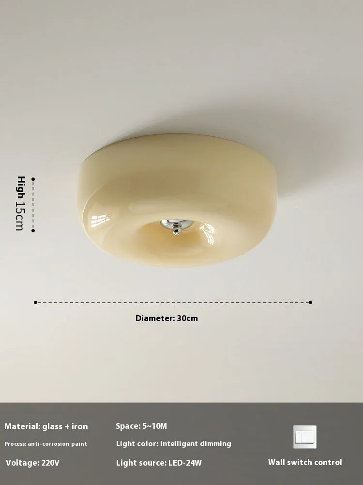 Cream-coloured American-style bedroom ceiling light fixture with three-colour lighting, shown in 30cm and 40cm size options.